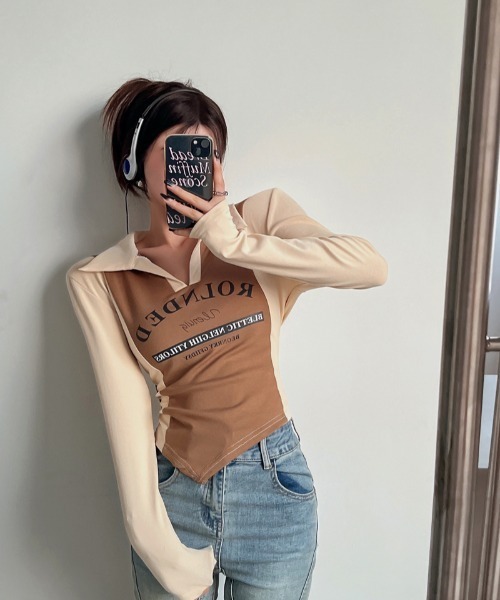 SHEENA(シーナ)の「ポロ襟配色切り替えロゴロンT(Tシャツ/カットソー・レディース・ブラック×グレー/ブラウン系その他・M)」の17枚目の写真