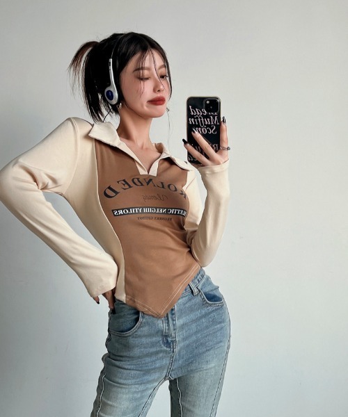 SHEENA(シーナ)の「ポロ襟配色切り替えロゴロンT(Tシャツ/カットソー・レディース・ブラック×グレー/ブラウン系その他・M)」の19枚目の写真