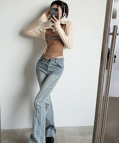 SHEENA(シーナ)の「ポロ襟配色切り替えロゴロンT(Tシャツ/カットソー・レディース・ブラック×グレー/ブラウン系その他・M)」の20枚目の写真