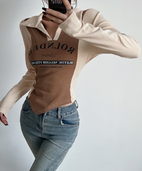 SHEENA(シーナ)の「ポロ襟配色切り替えロゴロンT(Tシャツ/カットソー・レディース・ブラック×グレー/ブラウン系その他・M)」の22枚目の写真