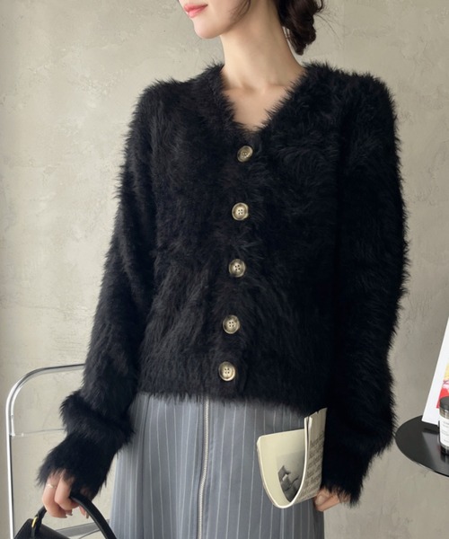 新品未使用　YONFA シャギールーズカーディガン (black) YONFAシャギールーズカーディガンBLACK
