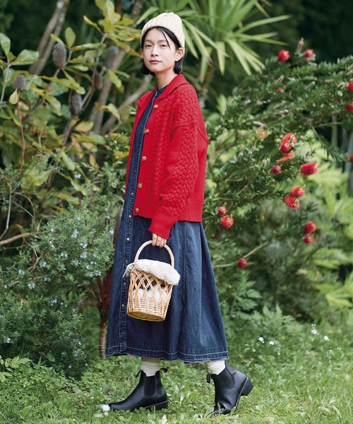 Sunny clouds（サニークラウズ）の「サニークラウズ　三つ編み模様のカーディガン（カーディガン/ボレロ・レディース・ホワイト/レッド・MEDIUM/X-LARGE/LARGE）」の14枚目の写真