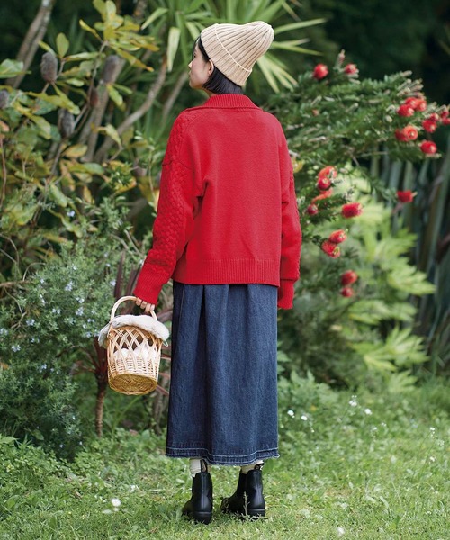 Sunny clouds（サニークラウズ）の「サニークラウズ　三つ編み模様のカーディガン（カーディガン/ボレロ・レディース・ホワイト/レッド・MEDIUM/X-LARGE/LARGE）」の13枚目の写真