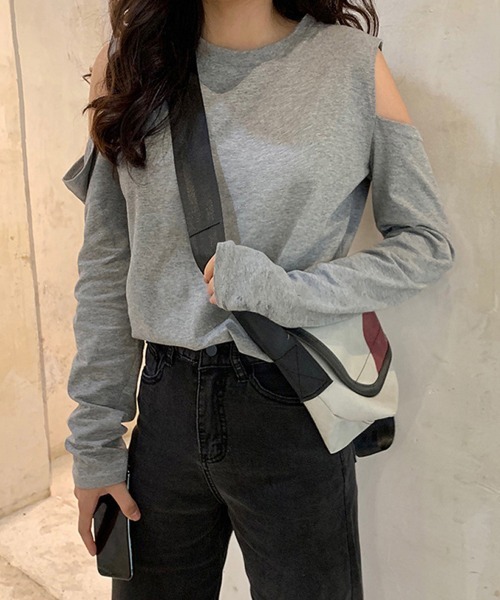 Miniministore(ミニミニストア)の「肩出しTシャツ レディース ナチュラル(Tシャツ/カットソー・レディース・ブラック/グレー/ホワイト・FREE)」の3枚目の写真