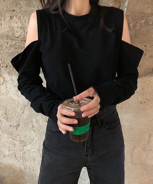 Miniministore(ミニミニストア)の「肩出しTシャツ レディース ナチュラル(Tシャツ/カットソー・レディース・ブラック/グレー/ホワイト・FREE)」の2枚目の写真
