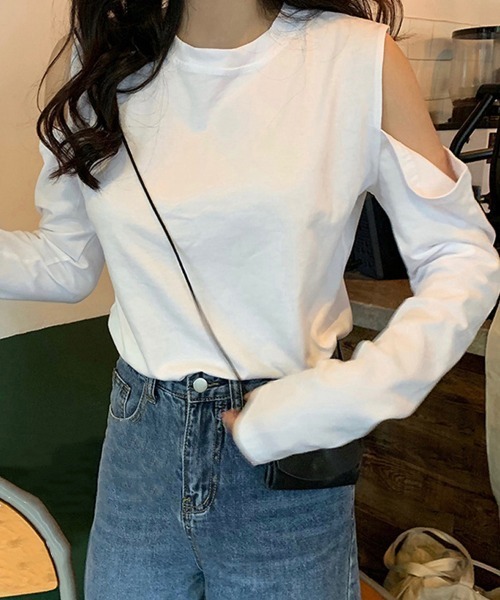 Miniministore(ミニミニストア)の「肩出しTシャツ レディース ナチュラル(Tシャツ/カットソー・レディース・ブラック/グレー/ホワイト・FREE)」の8枚目の写真