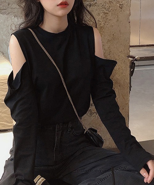 Miniministore(ミニミニストア)の「肩出しTシャツ レディース ナチュラル(Tシャツ/カットソー・レディース・ブラック/グレー/ホワイト・FREE)」の14枚目の写真