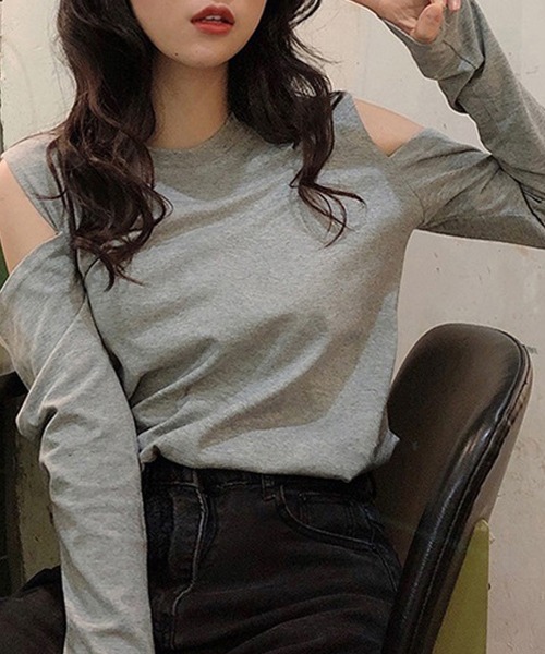 Miniministore(ミニミニストア)の「肩出しTシャツ レディース ナチュラル(Tシャツ/カットソー・レディース・ブラック/グレー/ホワイト・FREE)」の15枚目の写真
