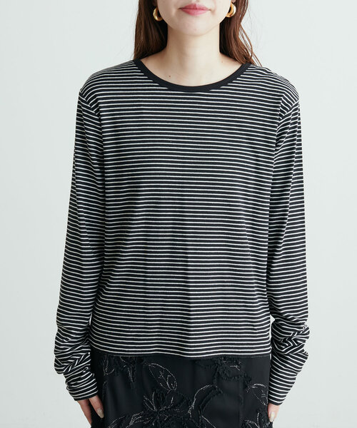 natural couture（ナチュラルクチュール）の「前後2WAYヘンリーネックボーダーT（Tシャツ/カットソー・レディース・ピンク/オレンジ/チャコールグレー/オフホワイト/ブラック・FREE）」の19枚目の写真