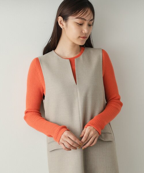 OPAQUE.CLIP（オペークドットクリップ）の「◆キーネックIラインジャンスカ【洗える/ストレッチ/抗ピル】（ワンピース・レディース・ベージュ/ネイビー・36/38/40/42）」の2枚目の写真