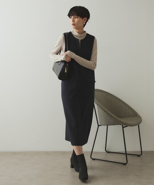 OPAQUE.CLIP（オペークドットクリップ）の「◆キーネックIラインジャンスカ【洗える/ストレッチ/抗ピル】（ワンピース・レディース・ベージュ/ネイビー・36/38/40/42）」の3枚目の写真