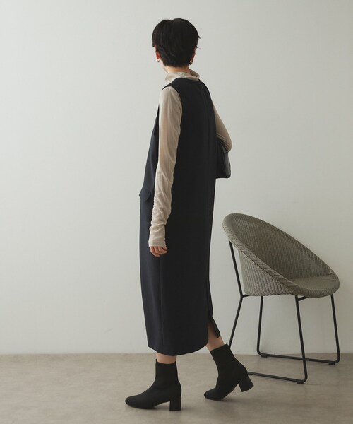 OPAQUE.CLIP（オペークドットクリップ）の「◆キーネックIラインジャンスカ【洗える/ストレッチ/抗ピル】（ワンピース・レディース・ベージュ/ネイビー・36/38/40/42）」の4枚目の写真