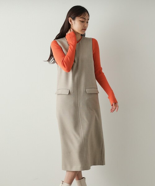 OPAQUE.CLIP（オペークドットクリップ）の「◆キーネックIラインジャンスカ【洗える/ストレッチ/抗ピル】（ワンピース・レディース・ベージュ/ネイビー・36/38/40/42）」の7枚目の写真