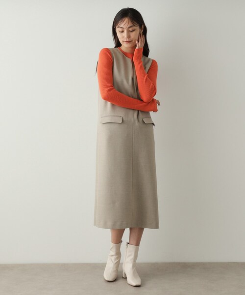 OPAQUE.CLIP（オペークドットクリップ）の「◆キーネックIラインジャンスカ【洗える/ストレッチ/抗ピル】（ワンピース・レディース・ベージュ/ネイビー・36/38/40/42）」の8枚目の写真