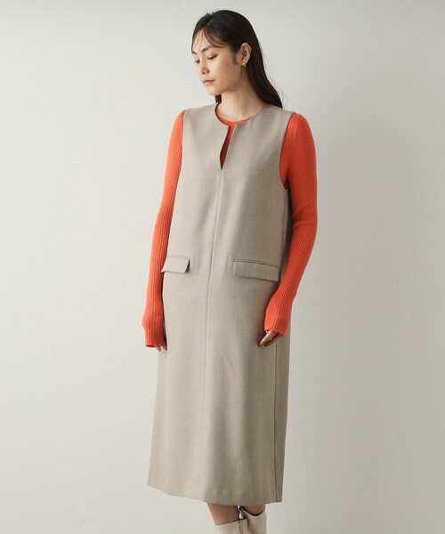 OPAQUE.CLIP（オペークドットクリップ）の「◆キーネックIラインジャンスカ【洗える/ストレッチ/抗ピル】（ワンピース・レディース・ベージュ/ネイビー・36/38/40/42）」の11枚目の写真