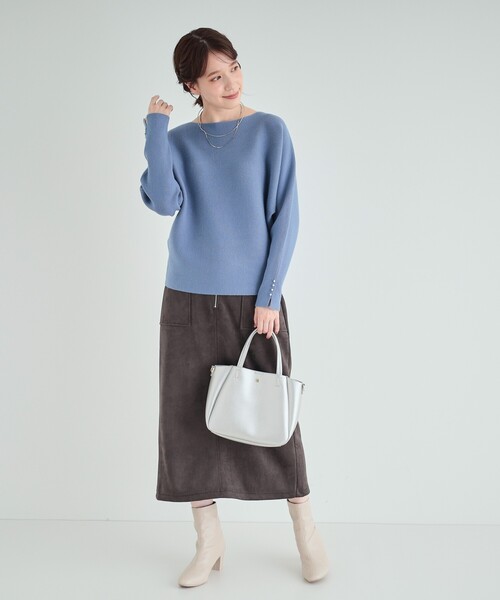 DRESKIP（ドレスキップ）の「◆【洗える/セットアップ可】女性らしさ際立つ　もちもちリブドルマンニット（ニット/セーター・レディース・ブラック/ボルドー/ブルー/グレー/オフホワイト/サンドベージュ/イエロー・00）」の14枚目の写真