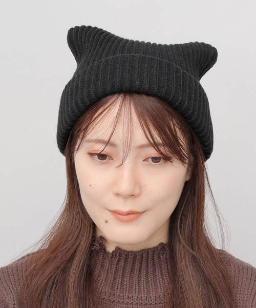 A.M.S.（エーエムエス）の「キャットイヤー ニット ワッチ（ニットキャップ/ビーニー・レディース・チャコール/アイボリー/ブラック・FREE）」の9枚目の写真