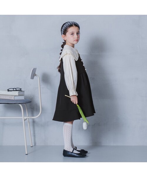 p.premier(ピードットプルミエ)の「【フォーマル対応/ジュニア対応】前後2WAYパール釦ジャンパースカート(ワンピース・キッズ・ブラック・90/100/110/120/130/140)」の5枚目の写真