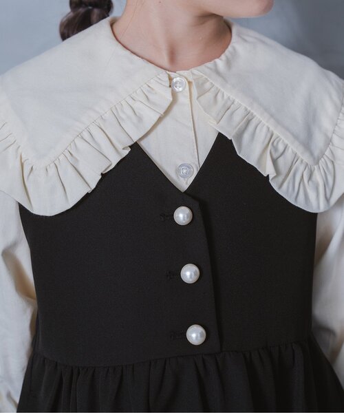 p.premier(ピードットプルミエ)の「【フォーマル対応/ジュニア対応】前後2WAYパール釦ジャンパースカート(ワンピース・キッズ・ブラック・90/100/110/120/130/140)」の14枚目の写真