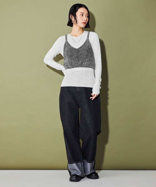 CITEN(シテン)の「<CITEN>キラキラキャミレイヤードニット(ニット/セーター・レディース・ダークグレー/ライトグレー/グレー・FREE)」の5枚目の写真