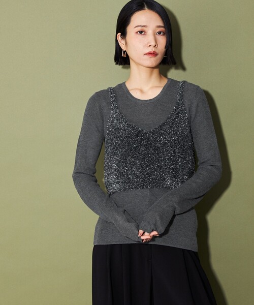 CITEN(シテン)の「<CITEN>キラキラキャミレイヤードニット(ニット/セーター・レディース・ダークグレー/ライトグレー/グレー・FREE)」の8枚目の写真