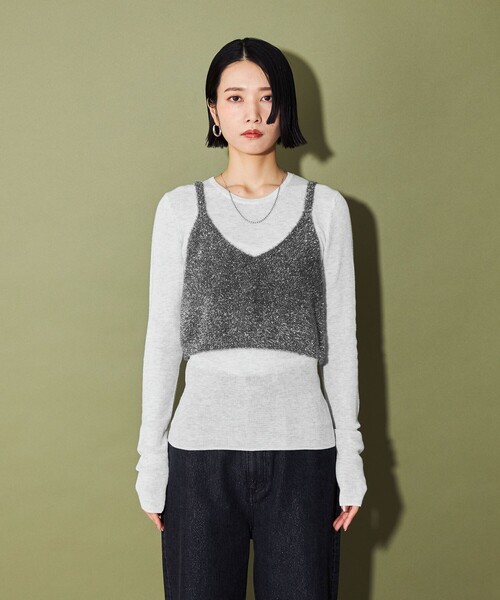 CITEN(シテン)の「<CITEN>キラキラキャミレイヤードニット(ニット/セーター・レディース・ダークグレー/ライトグレー/グレー・FREE)」の11枚目の写真