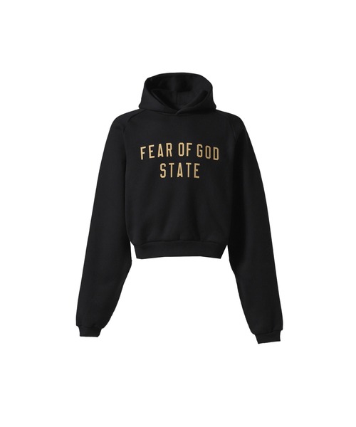 FOG ESSENTIALS(エフオージーエッセンシャルズ)の「FLEECE CROPPED HOODIE(パーカー・レディース・ブラック/ヘザーグレー・M/S/XS)」の1枚目の写真