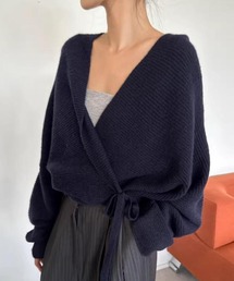 フーテッドニットガウン/ウエストリボンカシュクールニットカーディガン