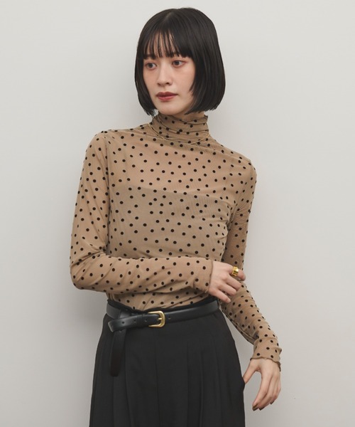 ルルメリー/フロッキードットシフォン黒 フロッキードットリブプルオーバー/le.coeur blanc(ルクール