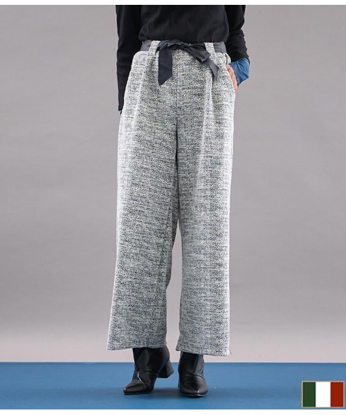 Settimissimo(セッティミッシモ)の「ITALY メランジ リボンベルト付 フレアパンツ(その他パンツ・レディース・ホワイト/ブラック・FREE)」の1枚目の写真