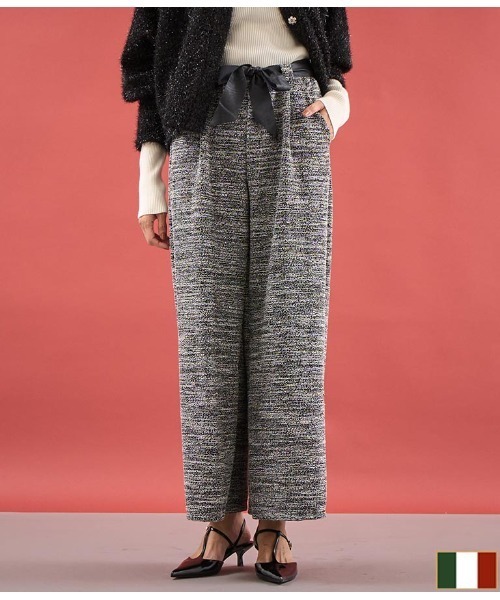 Settimissimo(セッティミッシモ)の「ITALY メランジ リボンベルト付 フレアパンツ(その他パンツ・レディース・ホワイト/ブラック・FREE)」の2枚目の写真