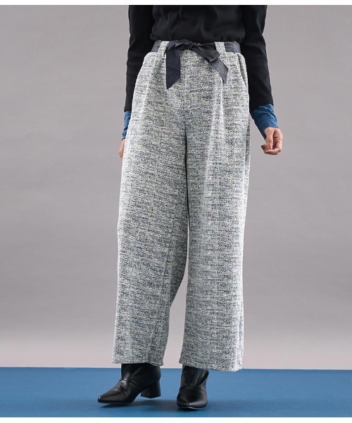 Settimissimo(セッティミッシモ)の「ITALY メランジ リボンベルト付 フレアパンツ(その他パンツ・レディース・ホワイト/ブラック・FREE)」の3枚目の写真