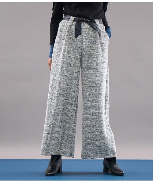 Settimissimo(セッティミッシモ)の「ITALY メランジ リボンベルト付 フレアパンツ(その他パンツ・レディース・ホワイト/ブラック・FREE)」の4枚目の写真