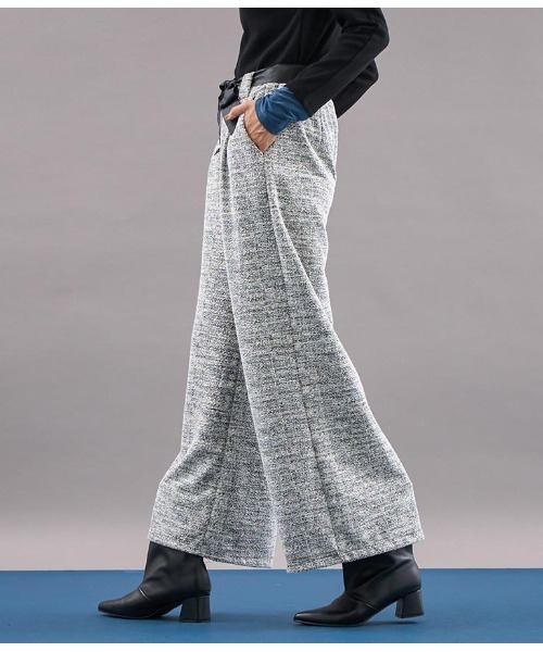 Settimissimo(セッティミッシモ)の「ITALY メランジ リボンベルト付 フレアパンツ(その他パンツ・レディース・ホワイト/ブラック・FREE)」の5枚目の写真