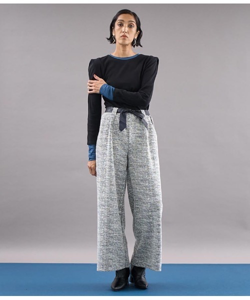 Settimissimo(セッティミッシモ)の「ITALY メランジ リボンベルト付 フレアパンツ(その他パンツ・レディース・ホワイト/ブラック・FREE)」の7枚目の写真