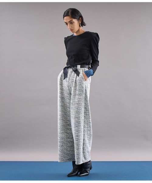 Settimissimo(セッティミッシモ)の「ITALY メランジ リボンベルト付 フレアパンツ(その他パンツ・レディース・ホワイト/ブラック・FREE)」の8枚目の写真