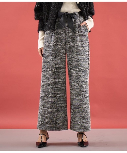 Settimissimo(セッティミッシモ)の「ITALY メランジ リボンベルト付 フレアパンツ(その他パンツ・レディース・ホワイト/ブラック・FREE)」の10枚目の写真