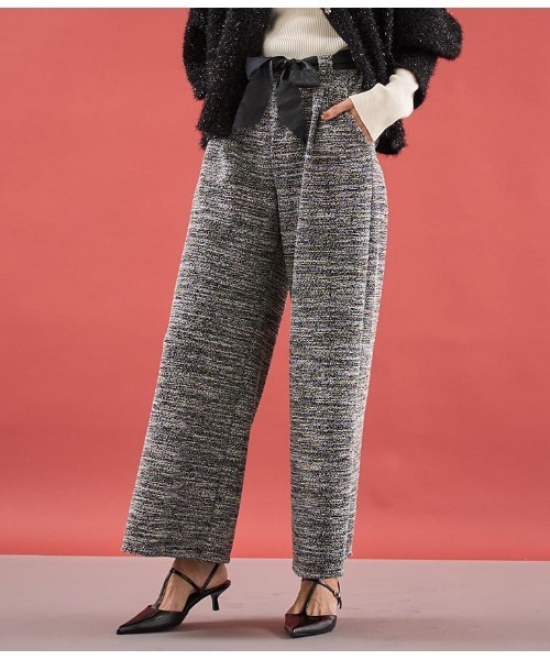 Settimissimo(セッティミッシモ)の「ITALY メランジ リボンベルト付 フレアパンツ(その他パンツ・レディース・ホワイト/ブラック・FREE)」の11枚目の写真