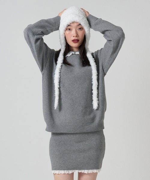 TINA：JOJUN（ティーナジョジュン）の「フェイクファー バラクラバ TINA：JOJUN（ニットキャップ/ビーニー・レディース・ホワイト/レッド・F）」の6枚目の写真