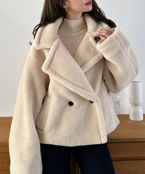 セール】【Eclat one】テディボア ショート Pコート ジャケット