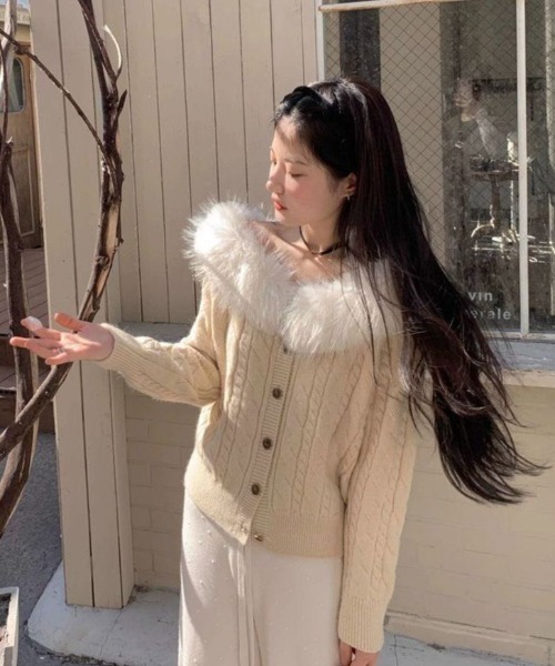 美品★ANAYI フォックスファー付き ニットカーディガン 美品☆ANAYI フォックスファー付き ニットカーディガン 【公式通販】