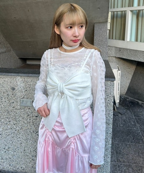 【Candy Stripper】サイドリボン シアーカットソー RIBBON SHEER CHOKER トップス（その他トップス）｜Candy