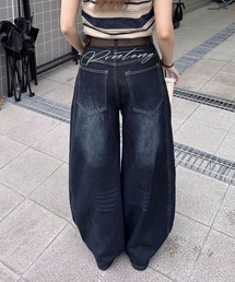 MEMECLE（メメクル）の「【 MEMECLE / メメクル 】ロゴバッグ刺繍　ルーズワイドデニムパンツ（デニムパンツ）」