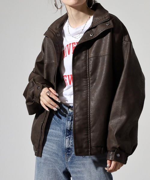 Jungle Storm(ジャングルストーム)の「Washed synthetic leather blouson / ウォッシュ 合革ブルゾン unisex(ブルゾン・メンズ・ブラウン/ブラック・S/M/L)」の8枚目の写真