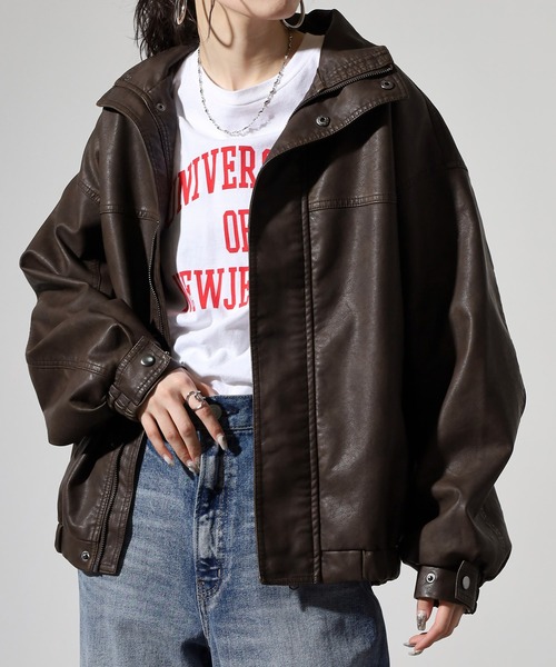 Washed synthetic leather blouson / ウォッシュ 合革ブルゾン