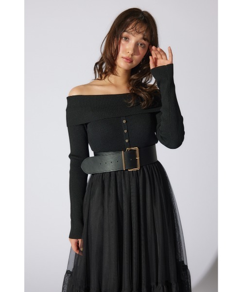 rienda(リエンダ)の「オフショルダーチュールドッキングワンピース 春服(ワンピース・レディース・ライトグレー/ブラック/ライトブラウン・FREE)」の6枚目の写真