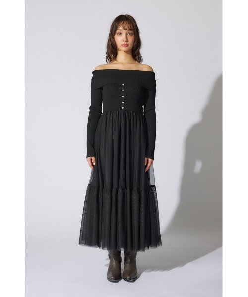rienda(リエンダ)の「オフショルダーチュールドッキングワンピース 春服(ワンピース・レディース・ライトグレー/ブラック/ライトブラウン・FREE)」の8枚目の写真