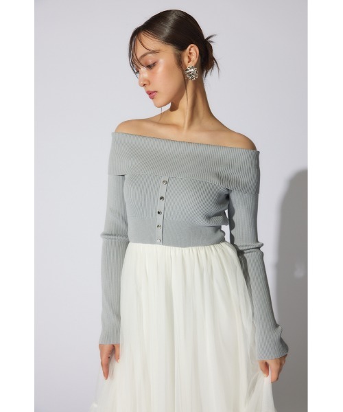 rienda(リエンダ)の「オフショルダーチュールドッキングワンピース 春服(ワンピース・レディース・ライトグレー/ブラック/ライトブラウン・FREE)」の11枚目の写真