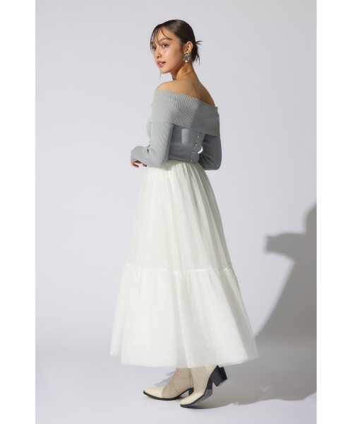 rienda(リエンダ)の「オフショルダーチュールドッキングワンピース 春服(ワンピース・レディース・ライトグレー/ブラック/ライトブラウン・FREE)」の13枚目の写真