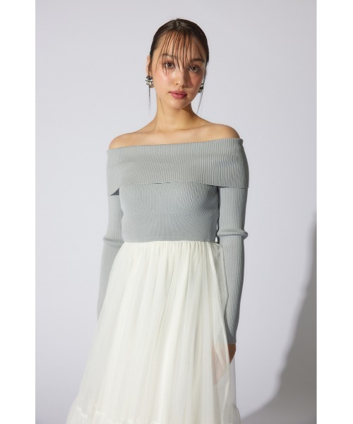 rienda(リエンダ)の「オフショルダーチュールドッキングワンピース 春服(ワンピース・レディース・ライトグレー/ブラック/ライトブラウン・FREE)」の14枚目の写真